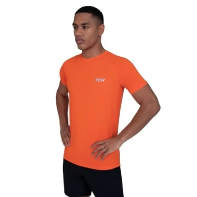 Image of TCA Men&#039;s Stamina Short Sleeve Lightweight Running T Shirt with Zip Pocket Red Orange, M