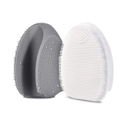 Image of HieerBus Silicone Face Scrubber,Manual Exfoliating Brush,Handheld Facial Cleansing Brush for Women Men Blackhead Removing Pore Massaging Sensitive, Delicate, Dry Skin (3rd Grey+White)