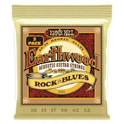 Image of Ernie Ball Earthwood Rock and Blues w/Plain G 80/20 Bronze Acoustic Guitar Strings 3 Pack 10 52 Gauge