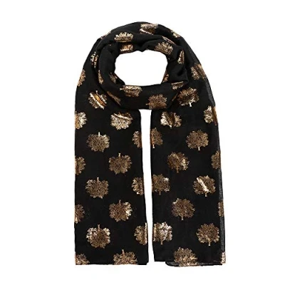 Image of London Scarfs Glitter Mulberry Trees Scarf Women Foil Printed Tree Fashion Ladies Wrap (Black With Gold Foil)