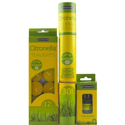 Image of Chatsworth Lemon Citronella Keep The Bugs Away Gift Set 3 Piece Oil, Candles, Sticks