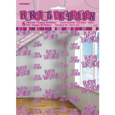 Image of Unique Party 55320 5ft Hanging Glitz Pink Birthday Decorations, Pack of 6