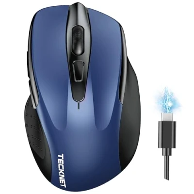 Image of TECKNET Bluetooth Mouse, Rechargeable Wireless Mouse(Tri Mode: BT 5.0/3.0+2.4G), 4800DPI Adjustable, Silent Ergonomic Mouse for Laptop PC Computer, Windows Mac OS,6 Buttons (Blue)