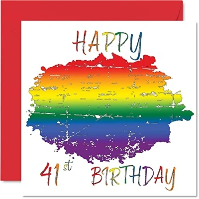 Image of LGBT 41st Birthday Cards for Partner Happy Forty First Card from Girlfriend Boyfriend, 145mm x Gay Pride Gifts Greeting