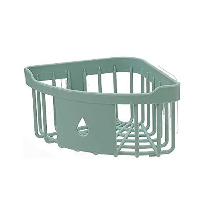 Image of KUCOCOSNEH Corner Shower Caddy Wall Mounted Plastic Storage Drain Basket For Bathroom And Kitchen Green