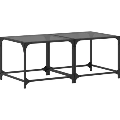 Image of vidaXL Coffee Tables with Black Glass Top 2 pcs 50x50x40 cm Steel