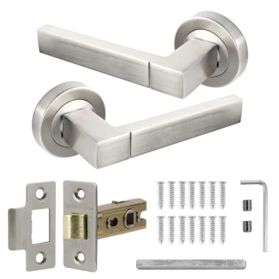Image of Decoranddecor Lumina Internal Door Handles Lever Italian Design On 54mm Rose Satin Nickel Latch Kit