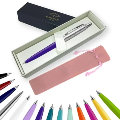 Image of Parker Jotter Ballpoint Pen Handwriting Pens &amp; Stationery Supplies Ideal for Christmas and Gifts Can be Engraved! (With Engraving, Indigo, Ribbon Gift Box)