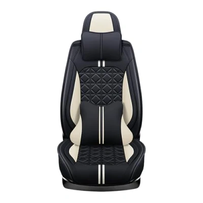 Image of nenyan Universal Car Seat Covers waterproof leather Full Set, To Fit Most Cars, Side Airbag Compatible Black Beige Luxury