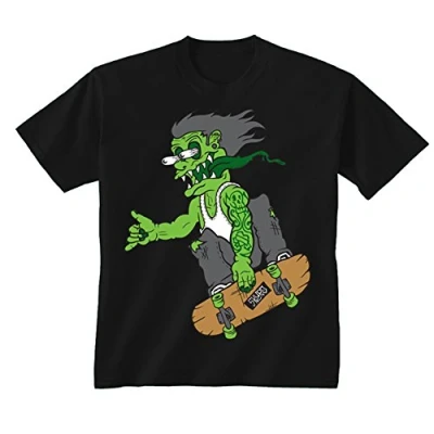 Image of Flip Youth Kids Childrens Zombie Green Monster Skater Skateboard T Shirt Black 12 13 Years (XL)