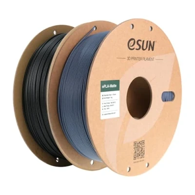 Image of eSUN Upgraded Matte PLA Filament 1.75mm, 3D Printer Filament, Shine Free Color, Frosted Texture, 1KG per Spool, 2 Spools for Printers, Deep Black and Grey
