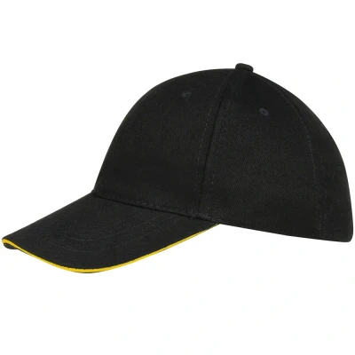 Image of SOLS Unisex Buffalo 6 Panel Baseball Cap (Black/Yellow) Cotton One Size