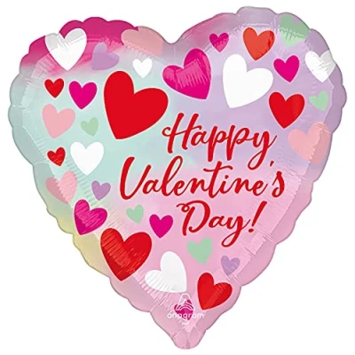 Image of Amscan Anagram 4365701 Pastel Happy Valentine&#039;s Day Heart Foil Balloon 18&quot;