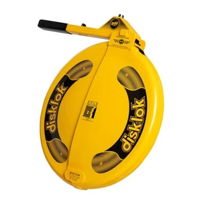 Image of Disklok Gold Security Edition Car Steering Wheel Full Cover Anti Angle Grinder Theft Lock Police Approved (Yellow, Medium 39cm 41.5cm)