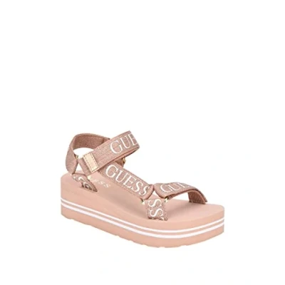 Image of GUESS Women&#039;s Avin Wedge Sandal, Rose Gold, 7 UK