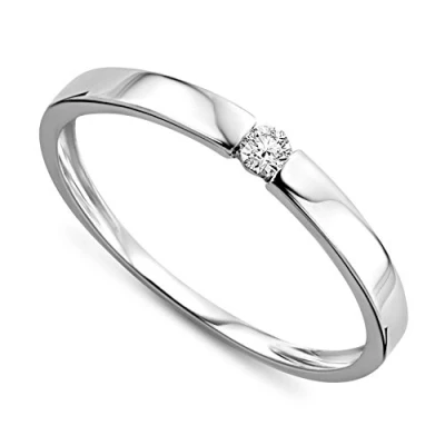 Image of Orovi Women Solitaire Engagement Ring 9 ct/375 White Gold With Brilliant Cut Diamond 0.05 ct Handmade In Italy