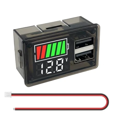 Image of Giantdeer 12V DC Digital Voltmeter With LED Display,Suitable Lead acid Battery and Lithium Battery,Voltage Meter 20W Dual USB Ports