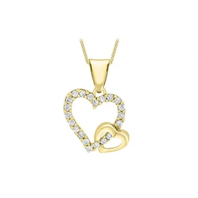 Image of Carissima Gold Women&#039;s 9ct Yellow Double Cubic Zirconia Heart Pendant on Curb Chain Necklace of 46cm/18&quot;
