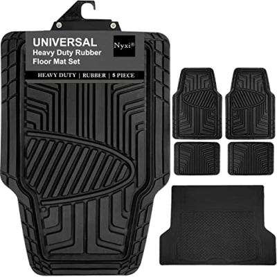 Image of Nyxi 5 Piece Heavy Duty Rubber Car Mat XL Boot (Front + Rear 137cm X 110cm) Universal Non Slip Deep Dish for Cars SUV Truck and VAN, Water Proof, All Weather