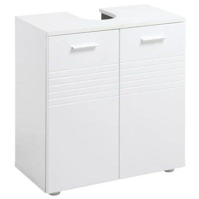 Image of kleankin Under Sink Cabinet, Bathroom Vanity Unit, Pedestal Design, Storage Cupboard with Adjustable Shelf, High Gloss, White