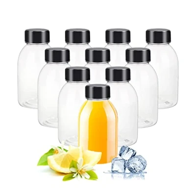 Image of YBCPACK 12 Pack 8 OZ (250 ml) Clear Plastic Juice Bottles with Lids，1 Brush Empty Smoothie Ideal for Juice, Milk, Homemade Beverages