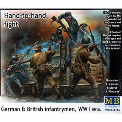 Image of Masterbox 1:35 Scale Hand to Fight/German and British Infantrymen/WWI Construction Kit (Grey)