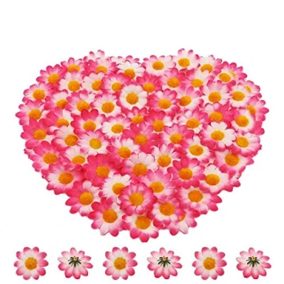 Image of Artificial Daisy Flower Heads 100pcs Fake Gerbera Petals White &amp; Rose for DIY Garland Craft Birthday Indoor Outdoor Party Easter Bonnet