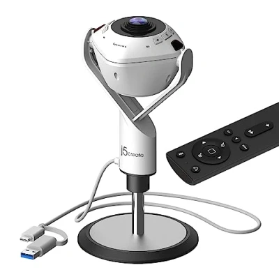 Image of j5create JVU368 360 AI Powered Webcam with Speakerphone, Smart Tracking &amp; Auto Framing, 1080p, HDR, Remote Control, Work Teams, Zoom, Google Meet (JVU368)
