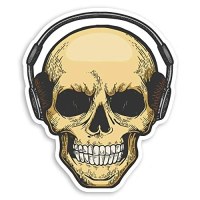 Image of 2 x 10cm Scary DJ Skull Vinyl Stickers Horror Tattoo Laptop Sticker #34710 (10cm Tall)