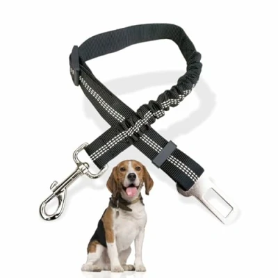 Image of Dog Seat Belt Adjustable Doggy With Elastic Bungee Buffer And Buckle Pet Vehicle Seatbelt Safety Lead Strong Car Harness Puppy Travelling Leash Travel Accessories (Black)
