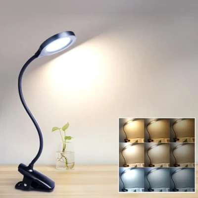 Image of Akynite 8W Clip On Reading Light USB Rechargeable, Adapter Included, 1050LM, 3 Colours and Brightness, Touch Control, Flexible Desk Light, Bedside Lamp Bed, Black