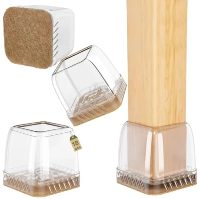 Image of Euqvunn 18pcs Square Chair Leg Floor Protectors, S Protectors for Furniture Legs, Rectangle Stool Covers with Felt Pads, Caps to Protect Hardwood Floors, 19 25mm