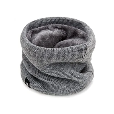 Image of KGM Accessories Stylish Knit Fleece Lined Neck Warmer Snood Scarf Men`s Women`s Winter (Grey), One Size