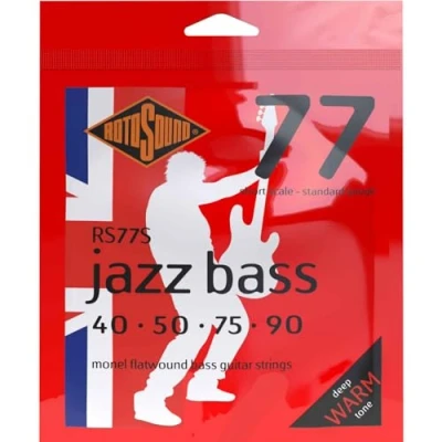 Image of Rotosound RS77S Flatwound Black Steel Strings for Electric Bass Guitar Short Scale, Standard Gauge 40 / 50 75 90, White Red Blue, Small Medium Large X 2X