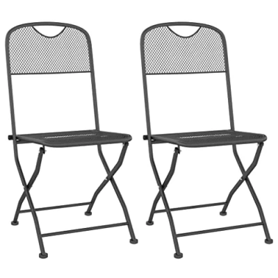 Image of vidaXL Folding Garden Chairs, 2 Set, Expanded Metal Mesh Design, Sturdy Iron Frame, Anthracite Color, Modern Patio Furniture for Indoor/Outdoor Use, Easy Storage &amp; Portability