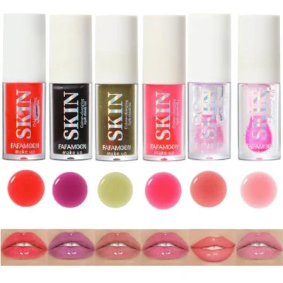 Image of 6PCS Plumping Lip Oil Gloss, Hydrating Glow Set, Color Change Effect, High Shine Glass Finish, Plumper Gloss With Big Brush Head, Make Lips Fuller and Moisturizing