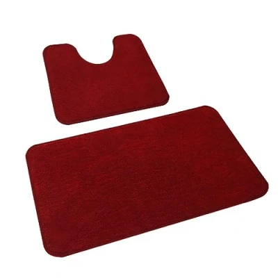 Image of Rururug Bath Mat Set Washable Microfiber Bathroom Sets 2 Piece Non Slip Mats for and Toilet Mat, Red Rug 50x80cm+50x40cm