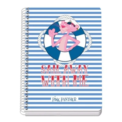 Image of DOHE A5 Squared Notebook Spiral Binding, 80 Sheets of 90 g/m², 4 mm Square, Rigid Cover, Pink Panther Sailing, School Supplies
