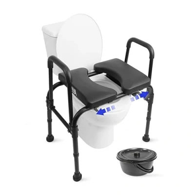 Image of KMINA Raised Toilet Seat with Handles (Up to 400 lbs), Sturdy Commode Chair Bucket, Disabled Frame, Chairs for and Elderly, Riser (Black)