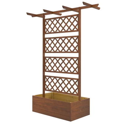 Image of Outsunny Wood Planter with Trellis, Raised Garden Bed Privacy Screen Box to Grow Vegetables, Herbs and Flowers for Garden, Patio, Deck, Orange