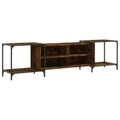 Image of vidaXL Smoked Oak TV Cabinet Adjustable, Engineered Wood Media Console with Well Organised Shelves, Display Area and Metal Frame for Living Room Bedroom’