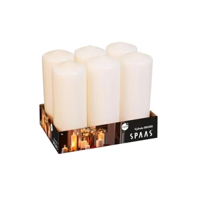 Image of Spaas 6 Unscented Pillar Candle 80/200 mm, ± 100 Hours, Ivory