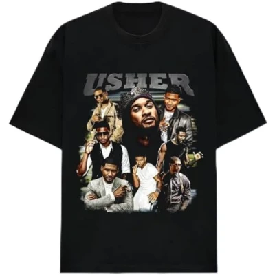 Image of Usher R&amp;B Hip Hop Vintage 90s t Shirt Rapper Graphic Rap Tee Black