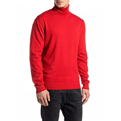 Image of REPLAY Adult UK8519 Wool Blend Fast Dyed Sweater, Dark Red 158, M