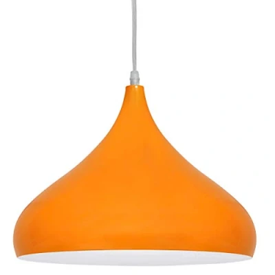Image of Contemporary Orange Ceiling Lamp Shade Pendant Light Metal Dome Gloss Finish M0078F