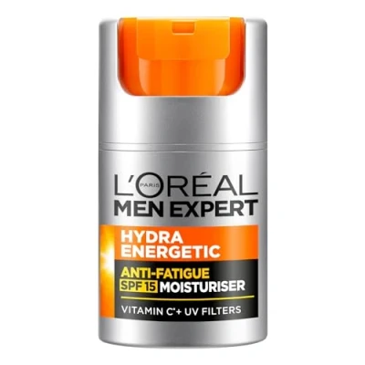 Image of L’Oréal Paris Men Expert Protective Anti fatigue Moisturiser With SPF 15 for 50ml, Hydra Energetic Vitamin C*, Tired and Dry Skin, Hydrates Protects Skin
