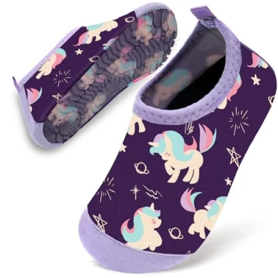 Image of Water Shoes Toddler Kids Baby Infant Girls Beach Swim Barefoot Aqua Socks Non Slip for Swmming Pool Park(Purple Unicorn,30/31)