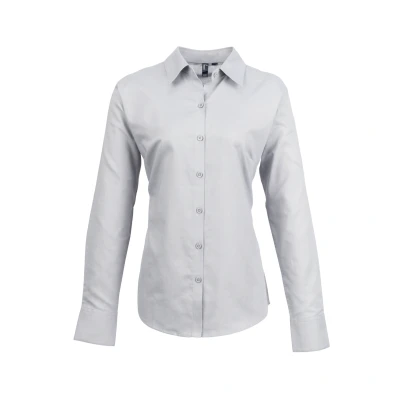Image of Premier Womens/Ladies Signature Oxford Long Sleeve Work Shirt (Silver) Size 26 UK