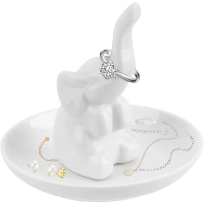 Image of Trinket Dish,Gifts for Women Elephant Ring Holder, Dish Gift Mum,Jewellery Dish,Jewellery Tray,Mother&#039;s Day Birthday Valentines Christmas Gifts Friend Teacher（white)