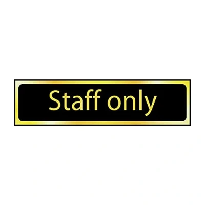 Image of Staff Only Sign Self Adhesive PVC Black and Polished Gold Effect 200mm x 50mm